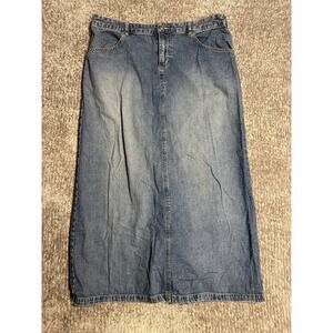 Vintage Old Navy Denim Maxi Skirt 14 Blue 100% Cotton Long Jean Skirt Back Vent
